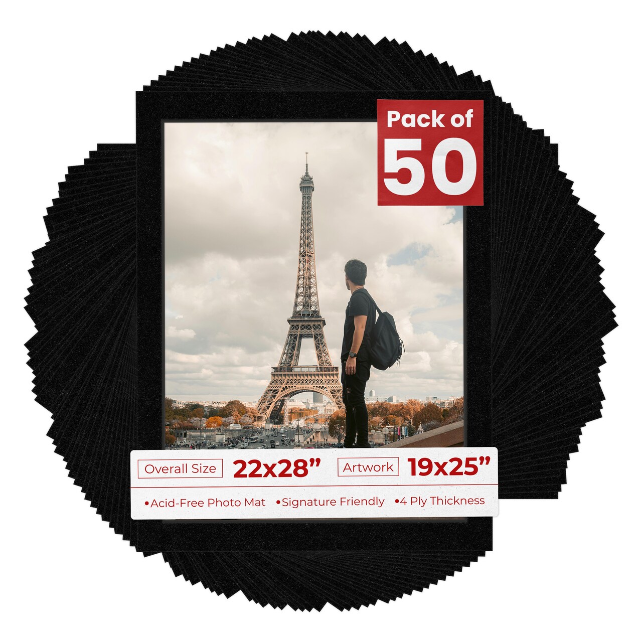 Black with Black Core Mat Board for 22x28 Frames - Fits 19x25 Photos